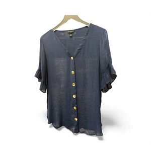 I.N. Studio Navy Button-Down Blouse
